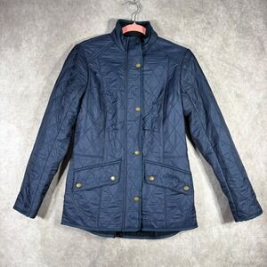 Barbour Cavalry Polarquilt Jacket Womens Size 6 Navy Blue Fleece Lined Full Zip